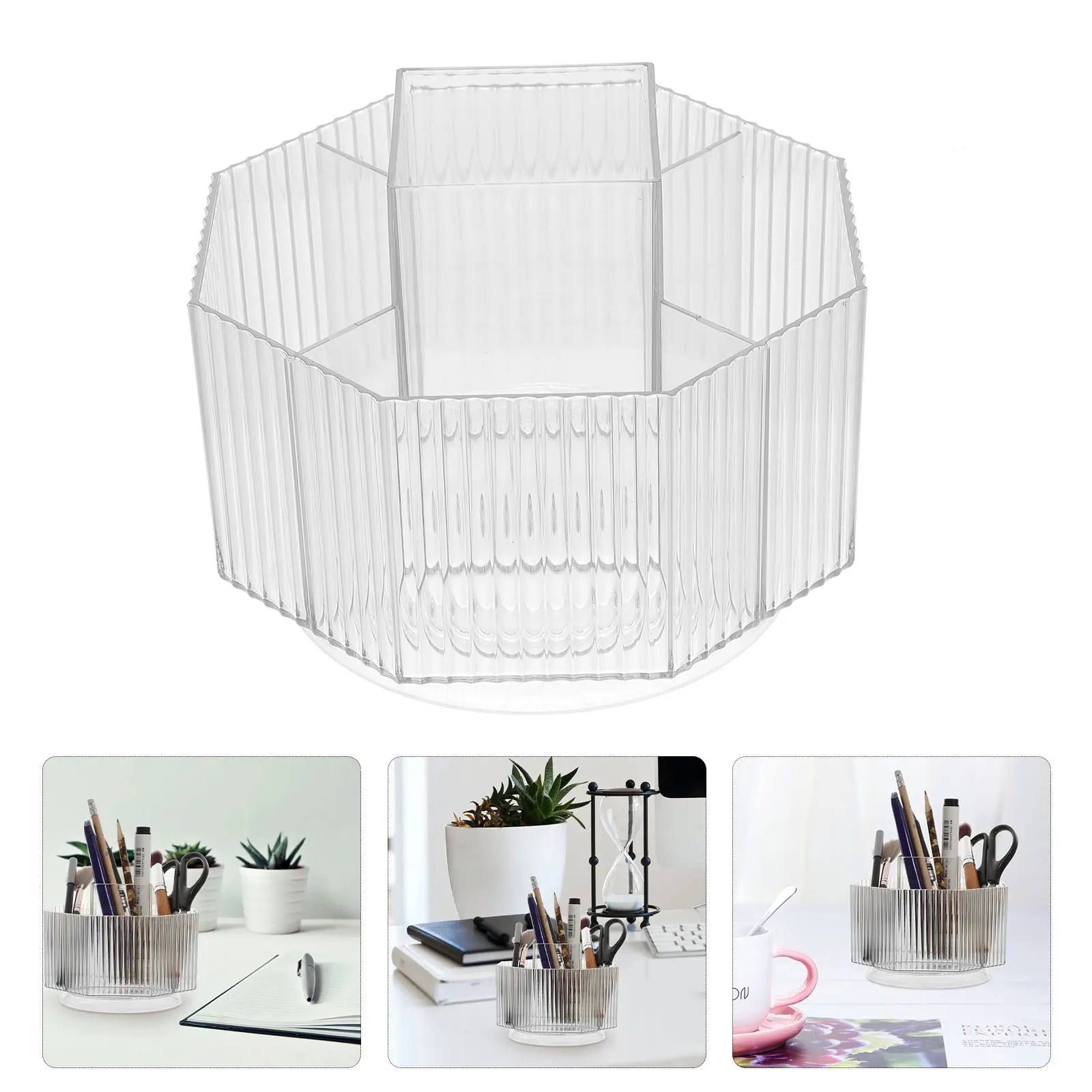 

Pen Holders Stationery Storage Display Stand Pencil Makeup Brush Desk Transparent Rotating Organizer