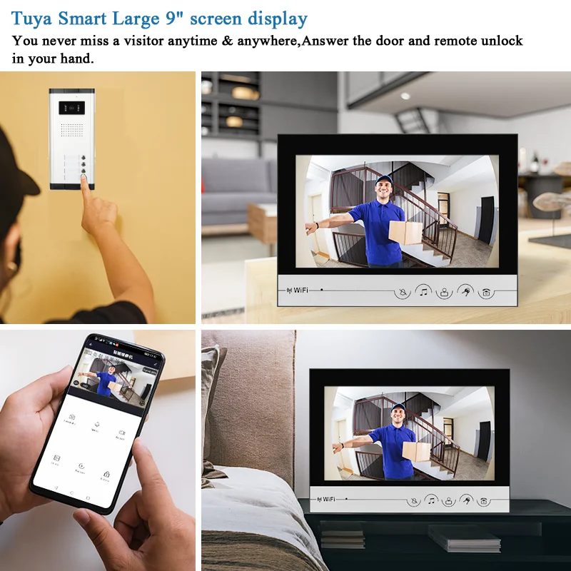 2-6 единиц сетевой кабель порт квартира WIFI видео дверной звонок 9-дюймовый Tuya строительный видеодомофон комплекты доступа к домофону