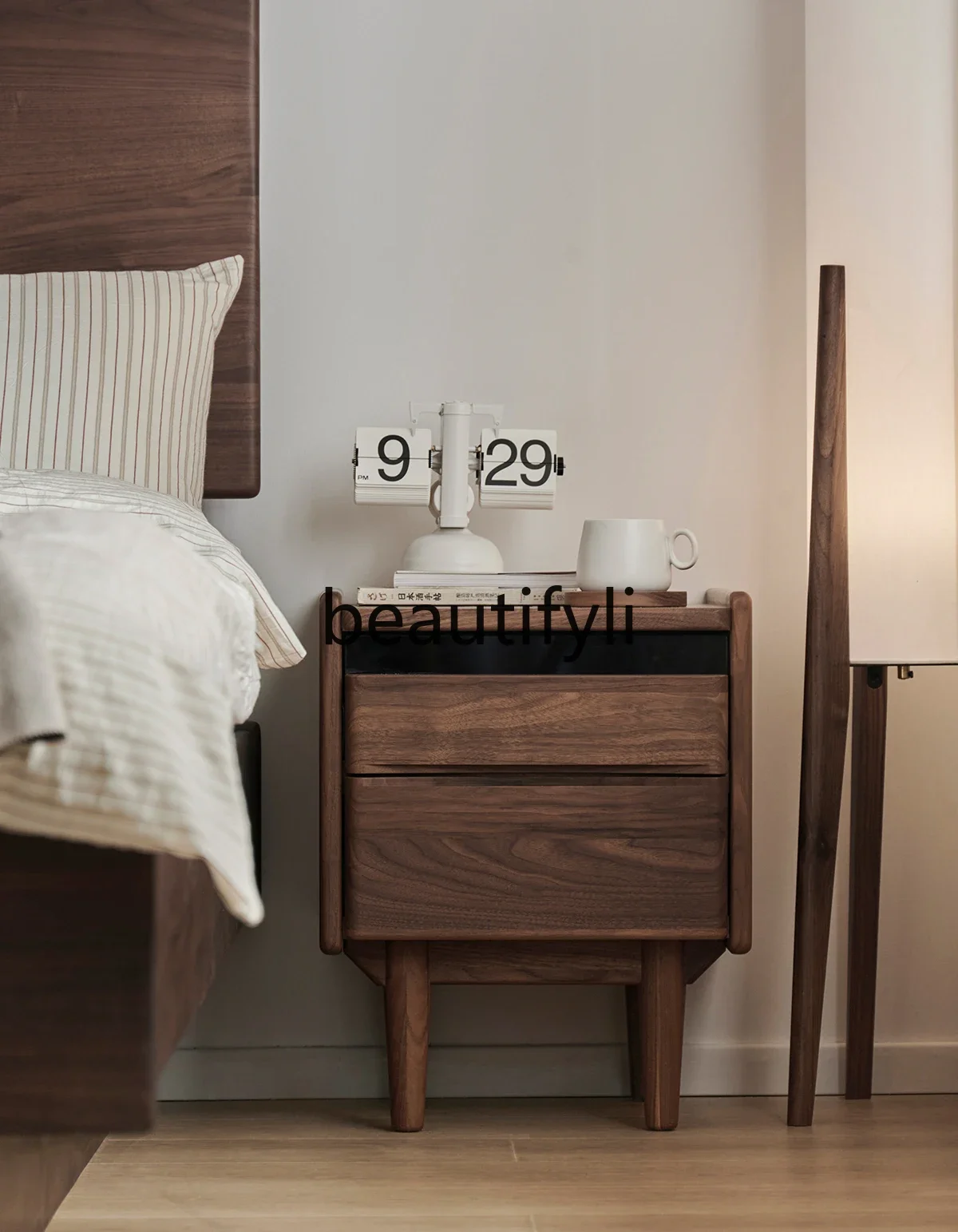 

Bedside table Solid wood Japanese black walnut home bedroom Bedside table Nordic small apartment storage cabinet8076