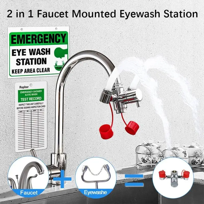 

Connected Faucet Eyewash Basin Faucets Wall Mounted Eye Wash Station Emergency Sink Attachment Mount Flush Shower Double Mouth