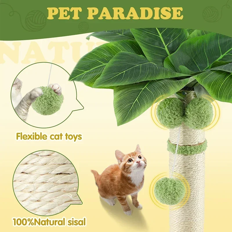 Cat Scratching Posts for Large Cats 90cm Tall Palm Tree with Self Groomer and Interactive Toy 100% Sisal Covered Cat Scratcher