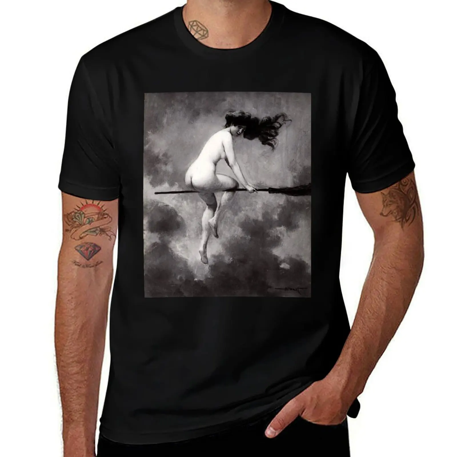 Witch On Broom witch Albert Joseph Penot T-Shirt Outdoor Work Short Sleeve Top T-Shirt