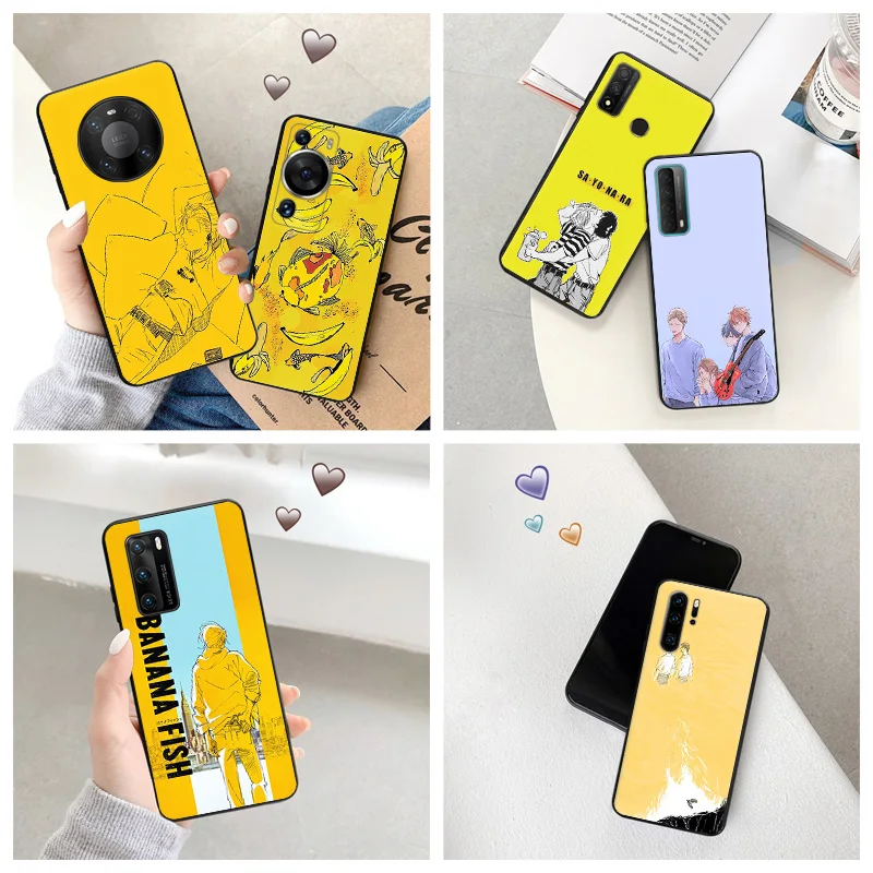 Silicone Black Phone Case for Motorola G200 5G G30 G31 One Fusion Banana Fish Anime Huawei P40 P30 P20 P Smart iphone6 Cover