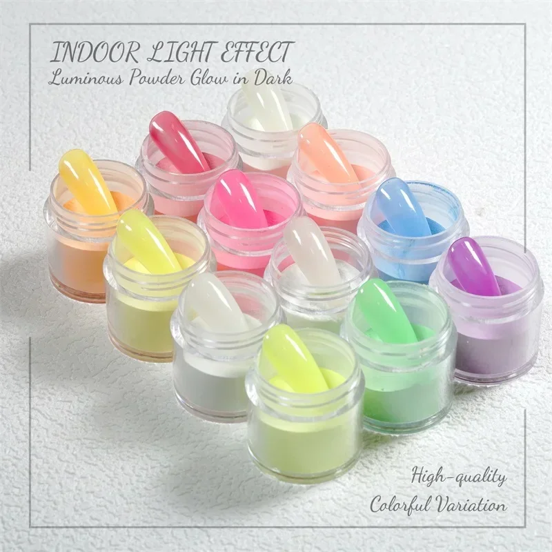 FSIXCL-polvo de inmersión luminoso de 12 colores que brilla en la oscuridad, polvo acrílico para decoración de manicura con efecto fluorescente