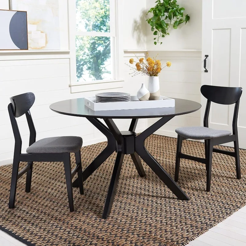 Home Collection Nicolai Matte Black Round Dining Room Table DTB1405A, 0