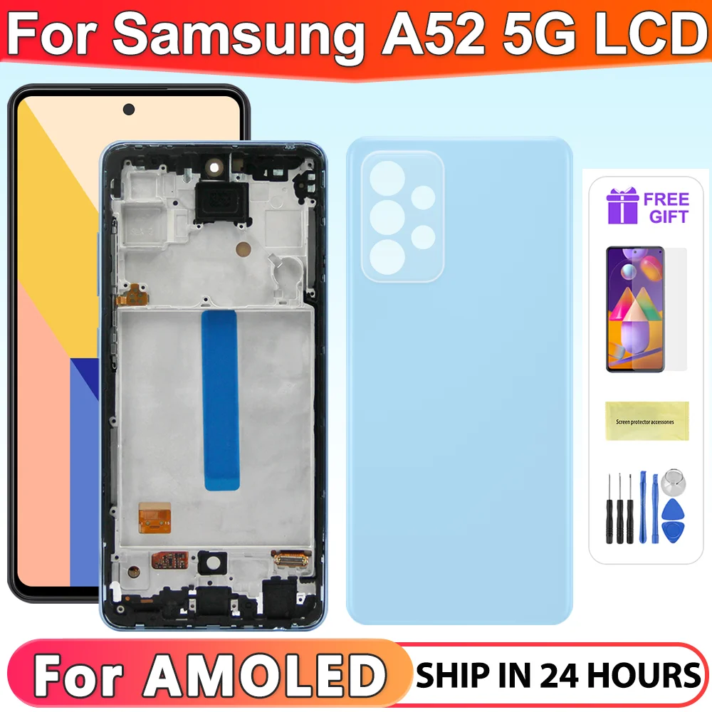 

Super AMOLED For Samsung A52 5G A526 LCD Display Touch Screen With Frame Digitizer For SM-A526B A526U LCD Display Replace