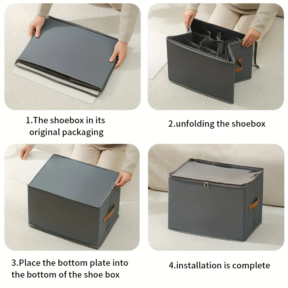 1 Stück faltbarer Schuh-Organizer aus Oxford-Stoff mit Deckel – staubdichte Aufbewahrungsbox für Schuhe, Kleidung, vielseitiges Wohnzubehör – Detail 5