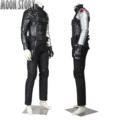 Super-herói adulto homem soldado de inverno cosplay traje colete bucky jaqueta de couro prop terno festa conjunto completo halloween carnaval