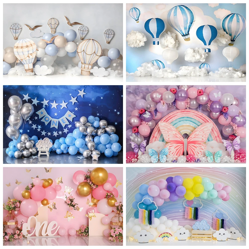 

Newborn Baby 1st Birthday Party Backdrop Balloons Girl Boy Baby Shower Cake Smash Photography Background Decor Photo Studio Prop