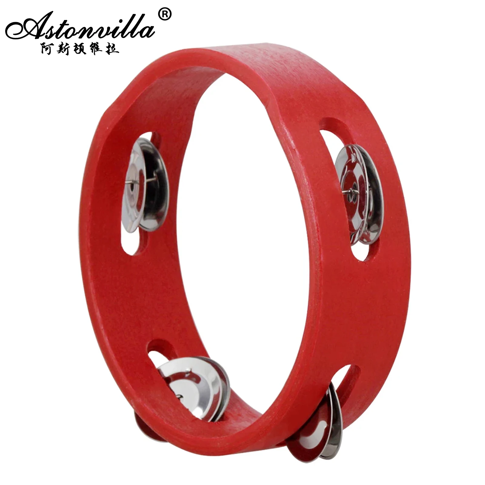 

6 Inch Red Hand Ringing Bell Percussion Instrument Wooden Tambourine Kids Educational Jingles Hand Drum Bell