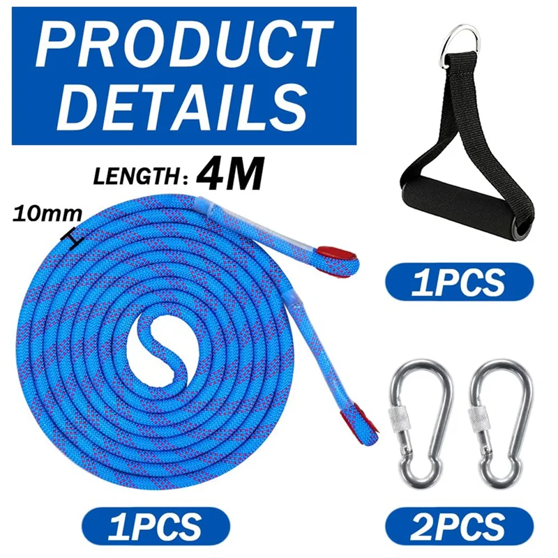 GOOD-スレッジロープ カラビナ付き 太いスレッジロープ直径10mm 4Mスレッジリード ハンドル付き スレッジ用 スレッジプルロープ