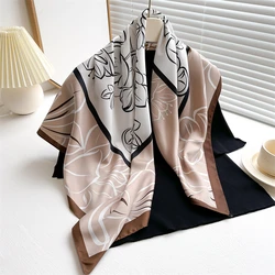 Fashion Lady Shawl Wraps Hijab Flowers Print Headband 90cm Twill Square Silk Feelings Scarf for Women Foulard Bandana Ne