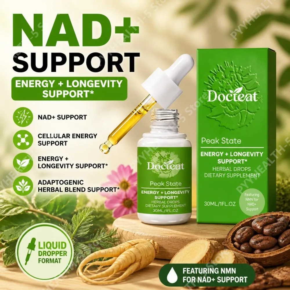 Docteat NMN Liquid Drops with Rhodiola Red Ginseng, Galangal Herbal Supplement Support NAD+ for Energy and Longevity, 30 ML