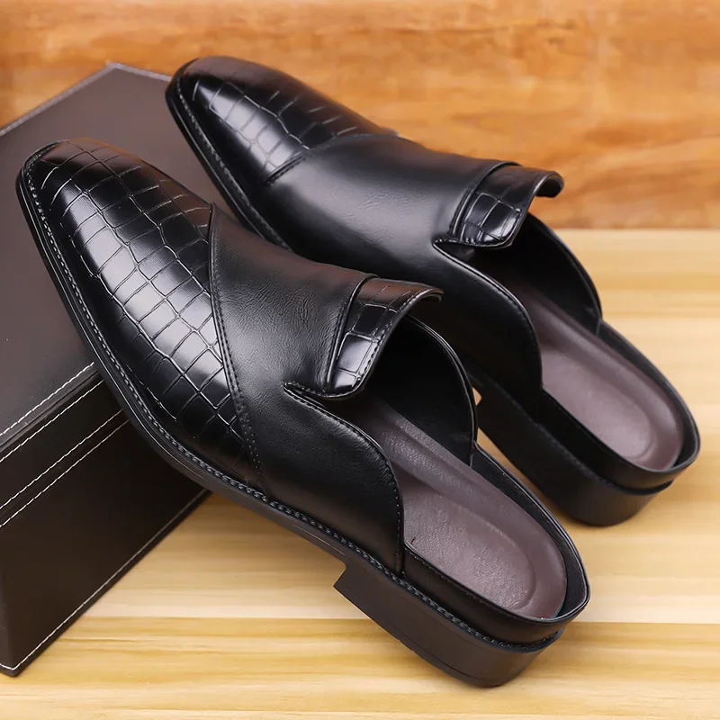 

Size 48 Mens Shoes High Quality Fashion No Heel Half Slippers for Men New Designer Leather Shoes for Men Male Solid Color Mules