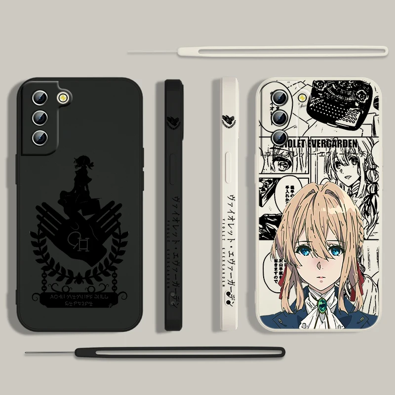 Anime Violet Evergarden Phone Case For Samsung Galaxy S24 S23 S22 S21 S20 Pro FE Plus Ultra Liquid Left Rope Cover