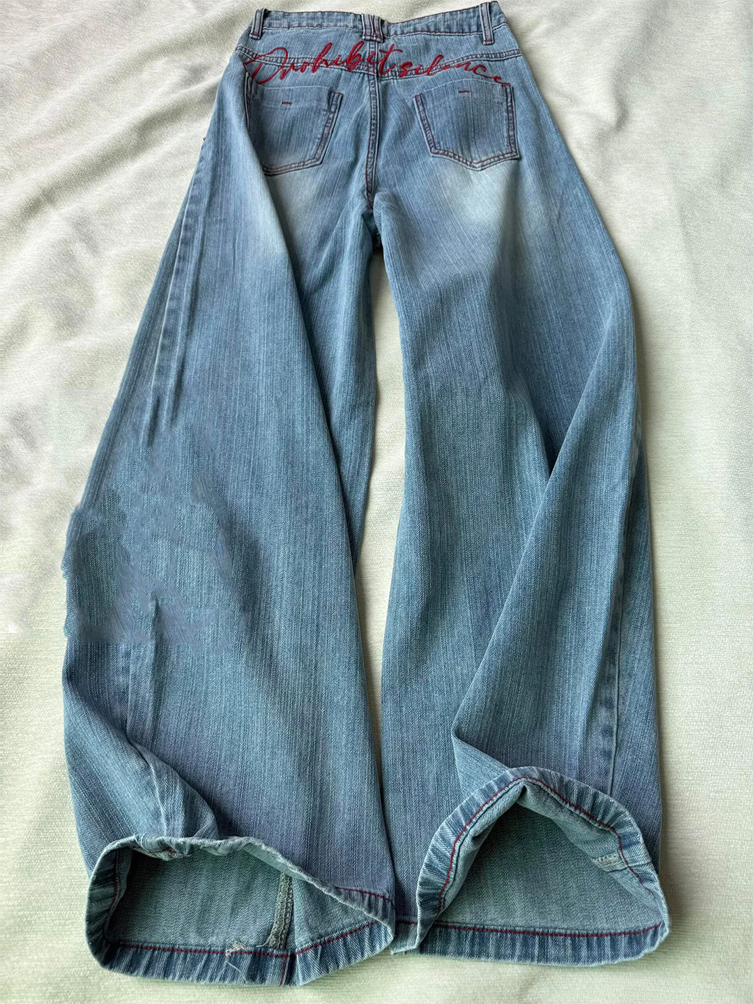 

American Style Summer New Washed Wide Leg Jeans Women's High Waist Skinny Version Pocket Embroidery Denim Pants Casual Loose Fit