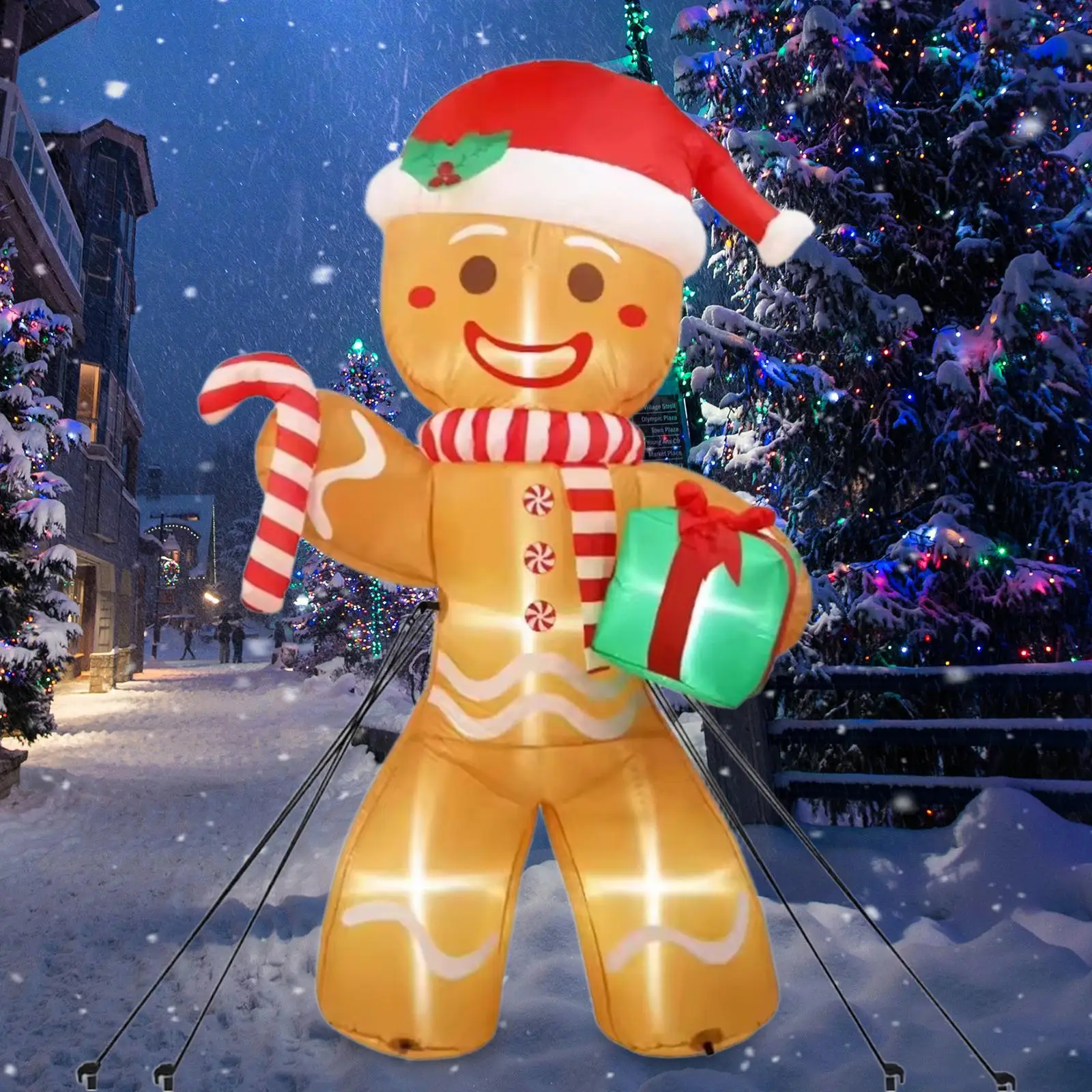 Christmas Inflatable Gingerbread Man Build in Lighted Costume Giant 94.49inch Cute Yard Decorations for Home Party Garden
