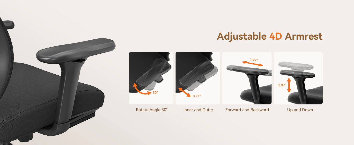 NEWTRAL MagicH-BP Ergonomischer Stuhl mit Fußstütze, automatisch ausgestellte Rückenlehne, adaptive Unterrückenstütze, verstellbare Armlehne, Kopfstütze – Detail 12