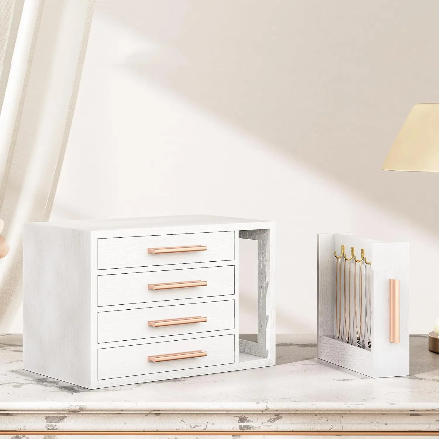 

Jewelry Box for Women, Wooden Jewelry Organizer with Transparent Window, 4-Layer Organizer Box, Holder Organizer