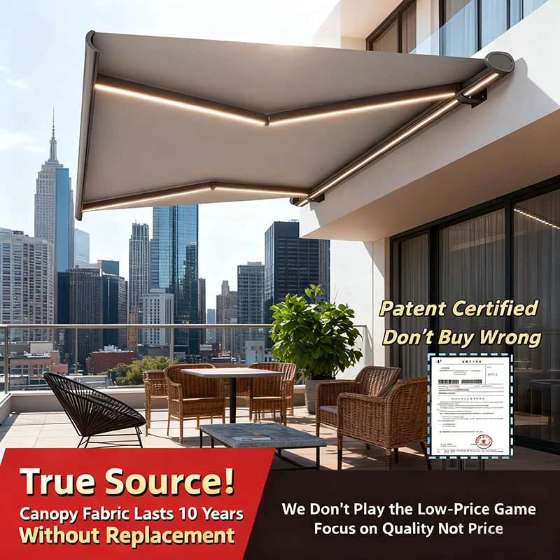 Electric Full Box Aluminum Alloy Extendable Retractable Awning Remote Control Manual Operation Patio Polyester Outdoor Garden