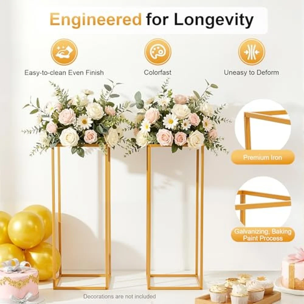 16Pcs 23.6in Gold Metal Flower Stand Geometric Vase Stand for Floral Arrangement Table Decor Sturdy Column Display Rack