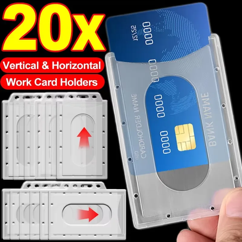20/5/1PCS Waterproof Clear Plastic PVC ID Card Name Badge Holder Transparent Business Card Sleeve Cover for School Office