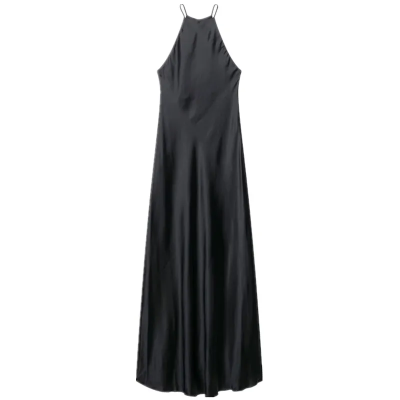 ฤดูร้อน 2025 ผู้หญิงยาวผ้าไหมซาตินชุดสายคล้องคอ Midi Dr Ele Sle Faionable อินเทรนด์ไม่มี Sve Premium Quali Dr