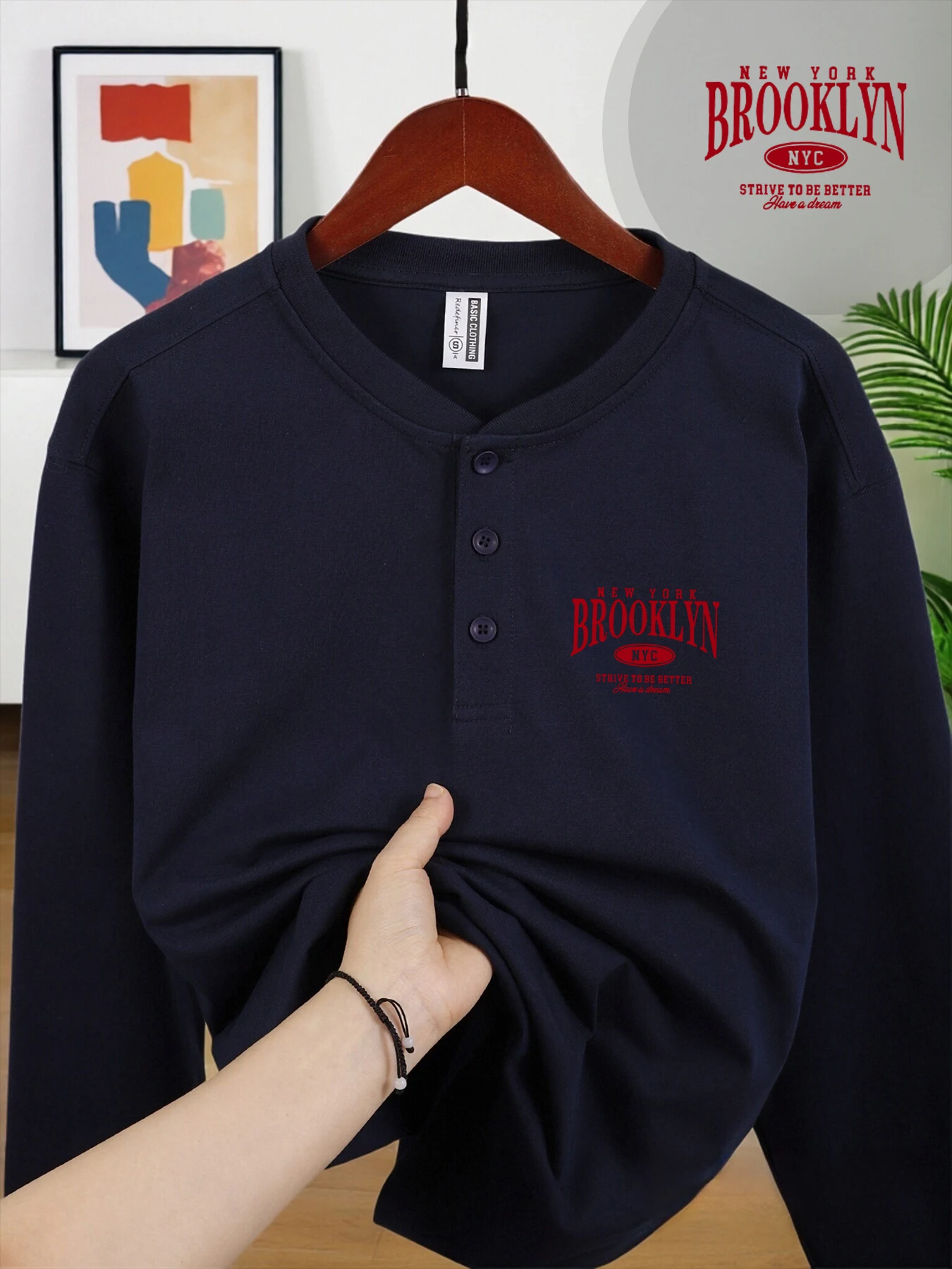 بروكلون نيويورك إلكتروني طباعة الذكور هنري قمصان الخريف قميص الأعمال بلايز عادية عالية الجودة الجلد ودية موضة الملابس