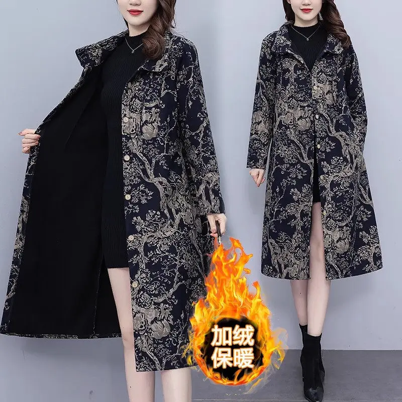 

Oversized Women's Fleece jacket 2023 Autumn And Winter Fashionable Mid Length Loose Fitting Plush Coat Printed Abrigos Z3553