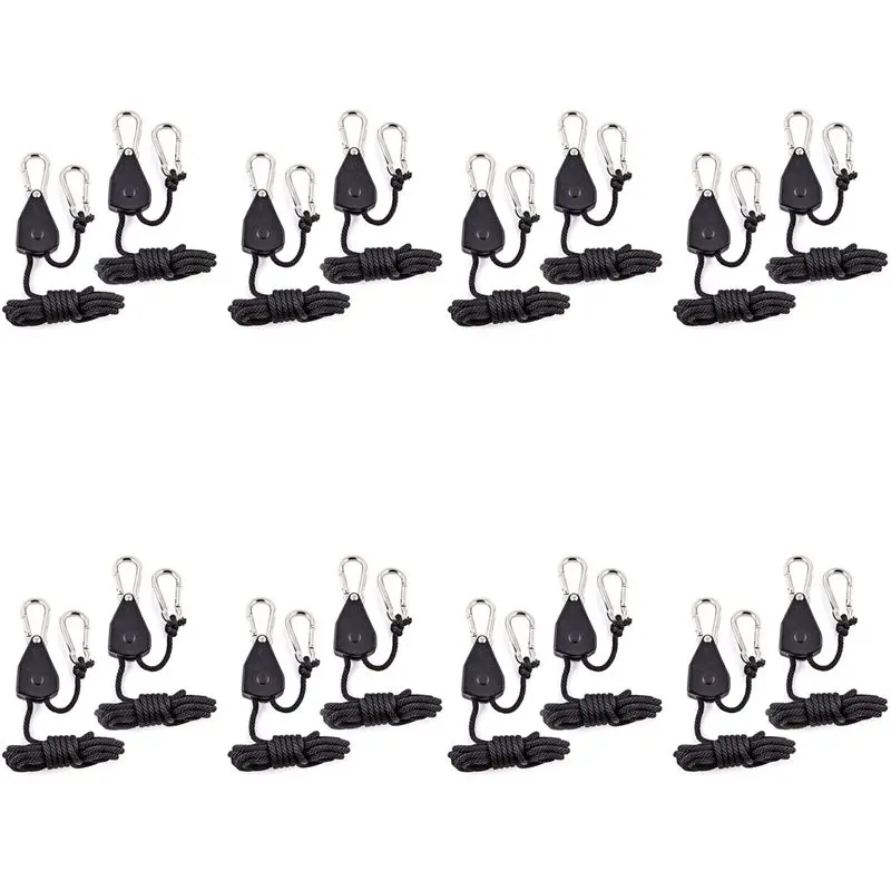 

AB41-16Pcs Heavy Duty Adjustable Grow Light Ratchet Rope Hanger Yoyo For Grow Light Fixtures Gardening