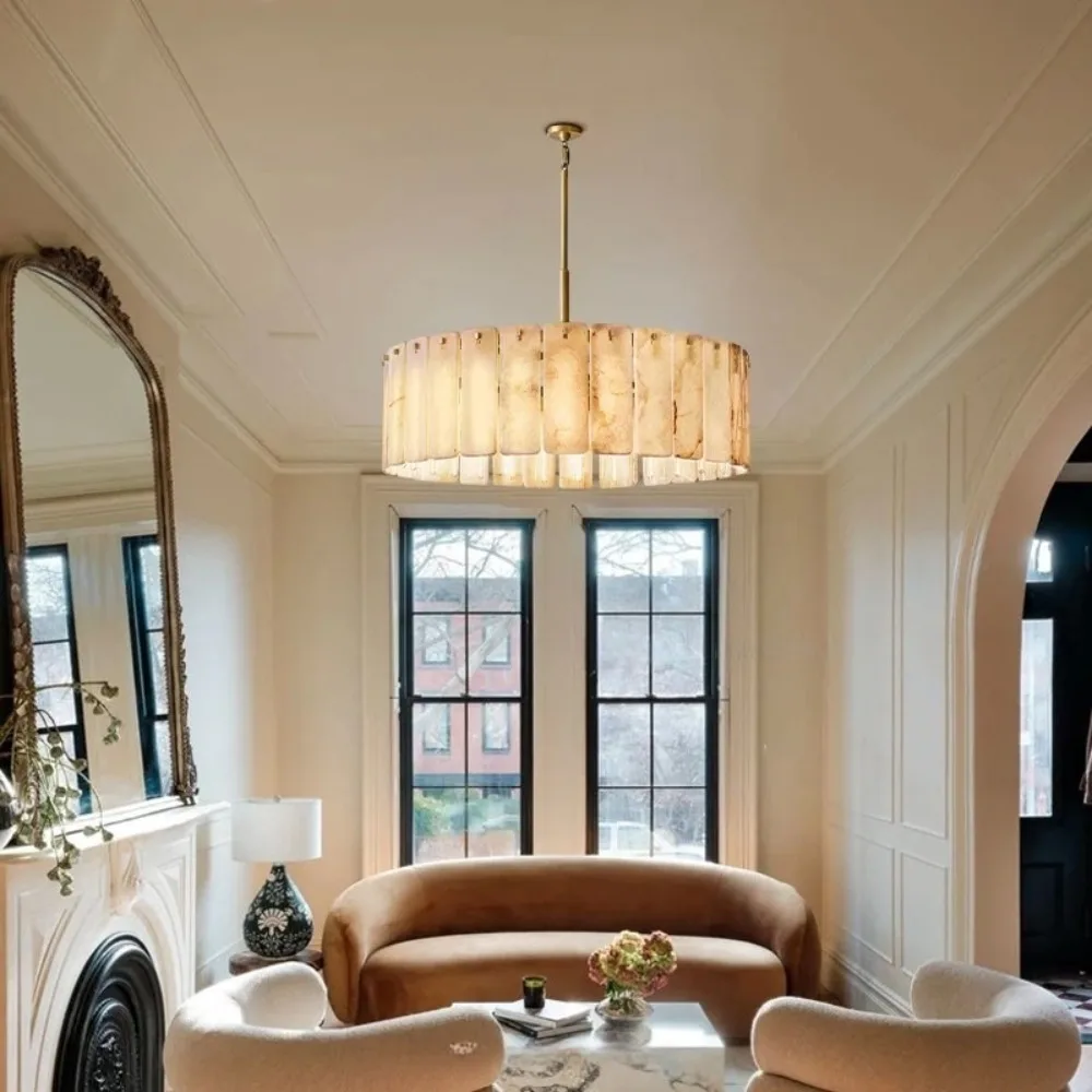Luxury American Chandelier Solid Copper Natural Onyx Stone Pendant Lights for Villa Loft Living Room House Home Decoration Lamps