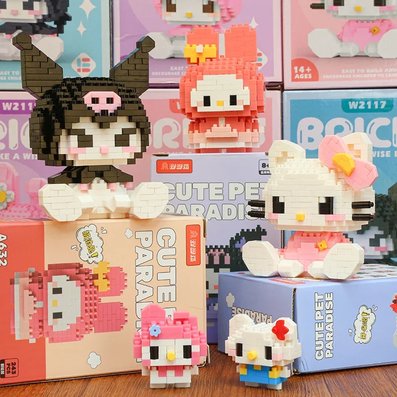 Sanrio Hello Kitty Kuromi My Melody Cinnamoroll Building Blocks Cartoon Figrues Bricks Children\'s Assembly Toys Model Gift