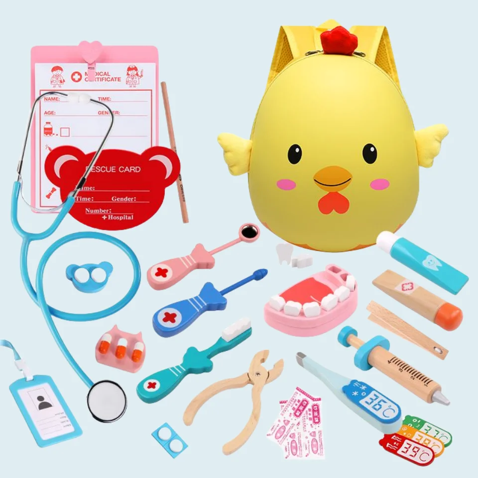 

Wooden Little Simulation Doctor Role Play Games Medical Dental Set Children's Stethoscope Tools Medical Box Nurse Accessories