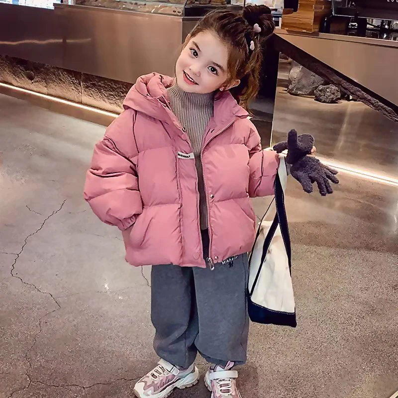 

​ ​ Детское зимнее ветрозащитное хлопковое пальто для детей от 3 до 10 лет, теплая толстая куртка с капюшоном и буквенным принтом для девочек, спортивная верхняя одежда на молнии для мальчиков