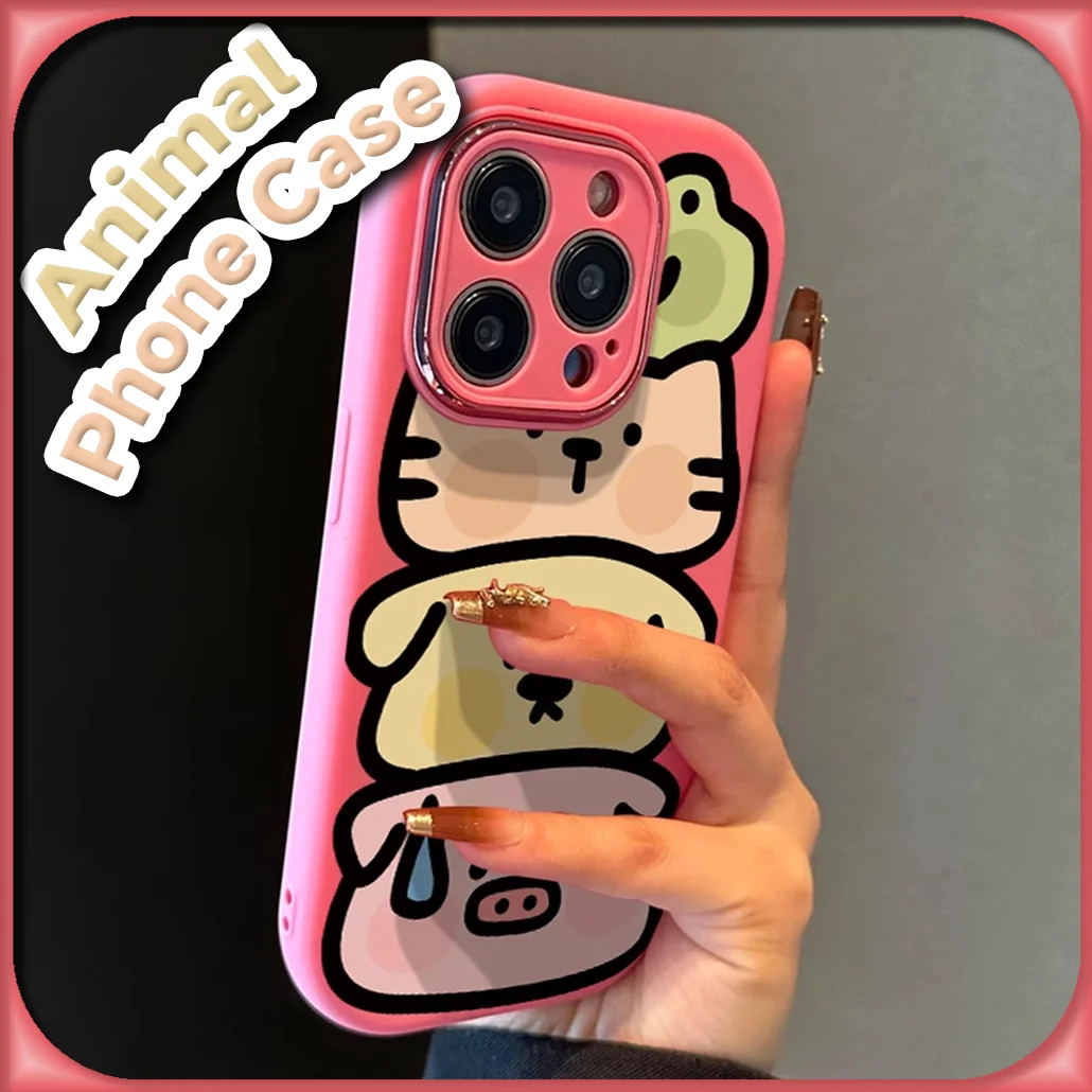 Kawaii Cute Cartoon Animal Phone Case for IPhone 16 15 14 13 12 11 XS/XR 7/8 Pro Max Creative Adorable Soft Protective Cover