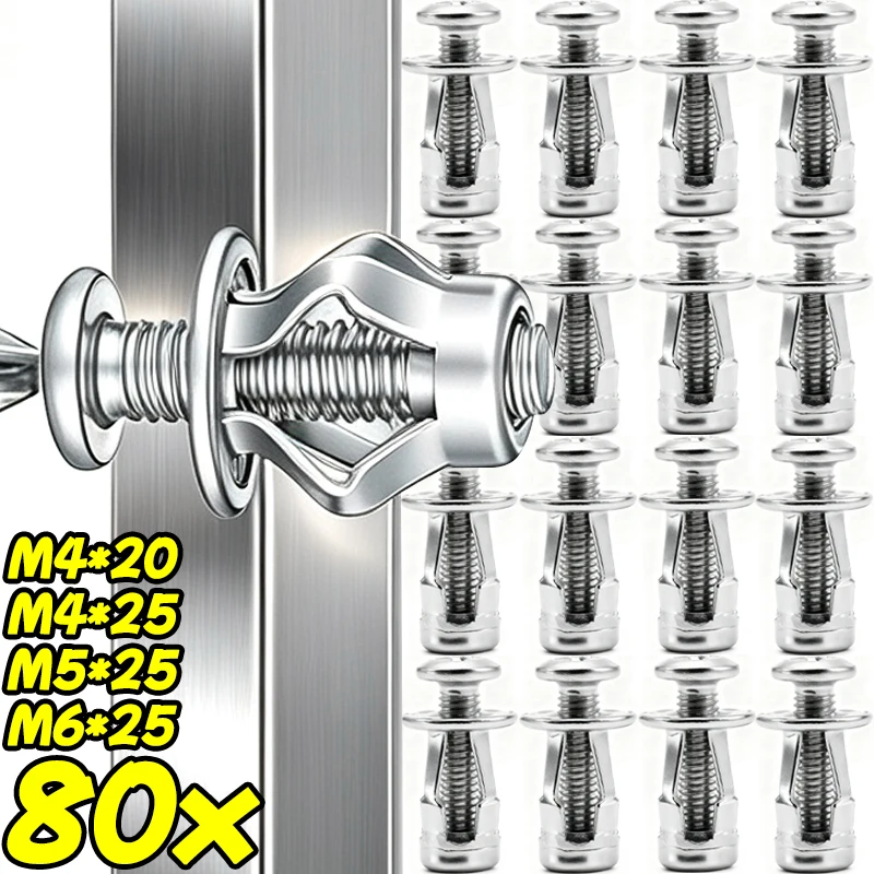 4/80x Expansion Screw Jack Nuts M4 M5 M6 Rustproof Petal Nuts Corrosion-Resistant Fasteners for Hollow Wall Iron Skin Supplies