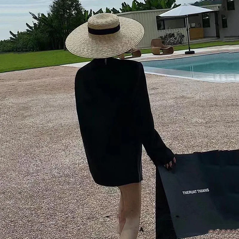 جديد 2025 سترة بدلة نسائية موضة فضفاضة معطف متوسط الطول لون نقي زر واحد إحساس التصميم السترة قطع علوية نسائية #6