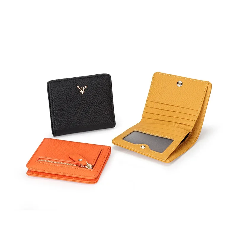 

Кожаный кошелек, короткий женский, новинка 2025, компактный кошелек премиум-класса для монет, модный, из воловьей кожи, в полускладной зажим для денег