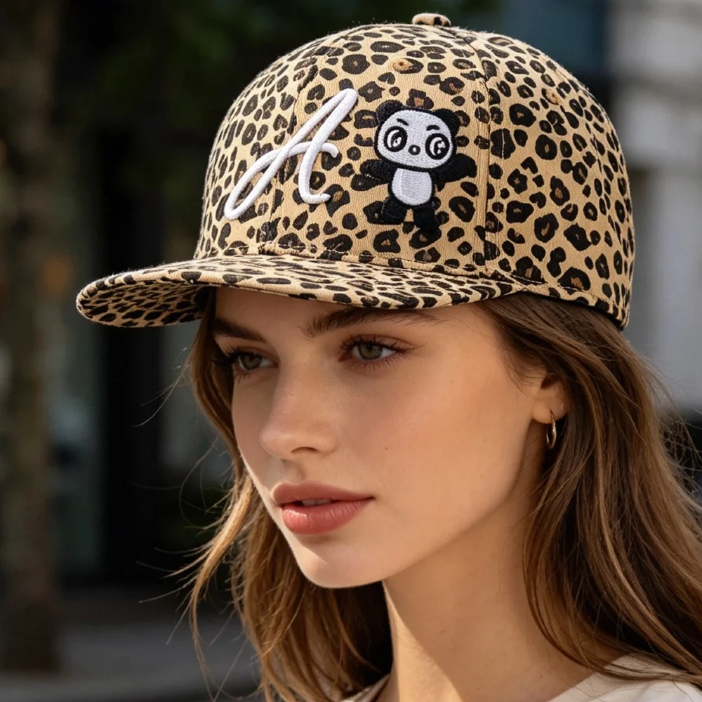 New Women Korean Style Cap Pure Trend Close Fitted Baseball Cap Cartoon Panda Letter A Firework Snapback Cap Flat Brim Hat