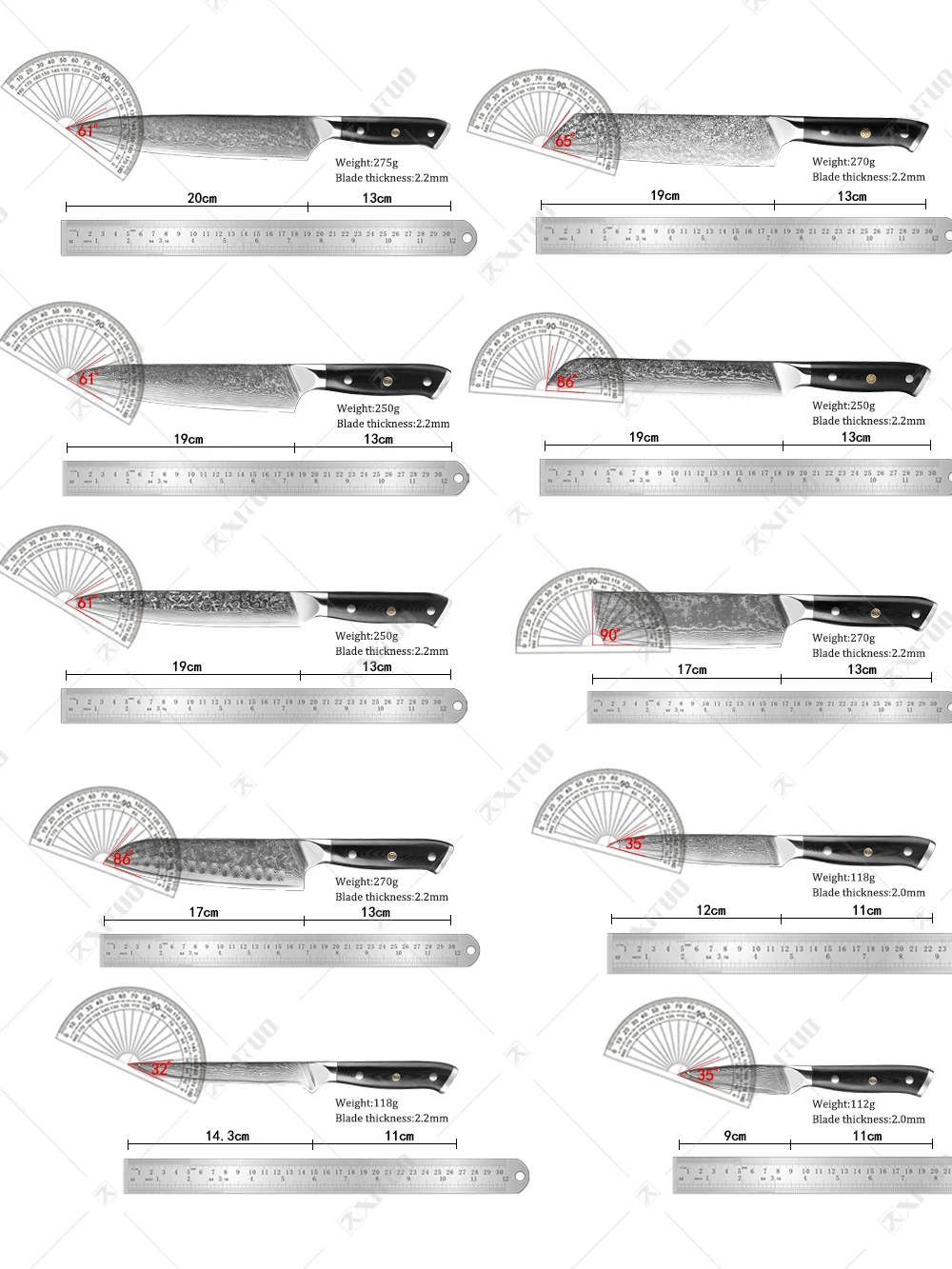 Imagem -02 - Facas de Cozinha Xituo-damascus 67 Camadas Aço Vg10 Utilitário Faca de Frutas Sharp Santoku Cozinhar Chef Preto Punho G10