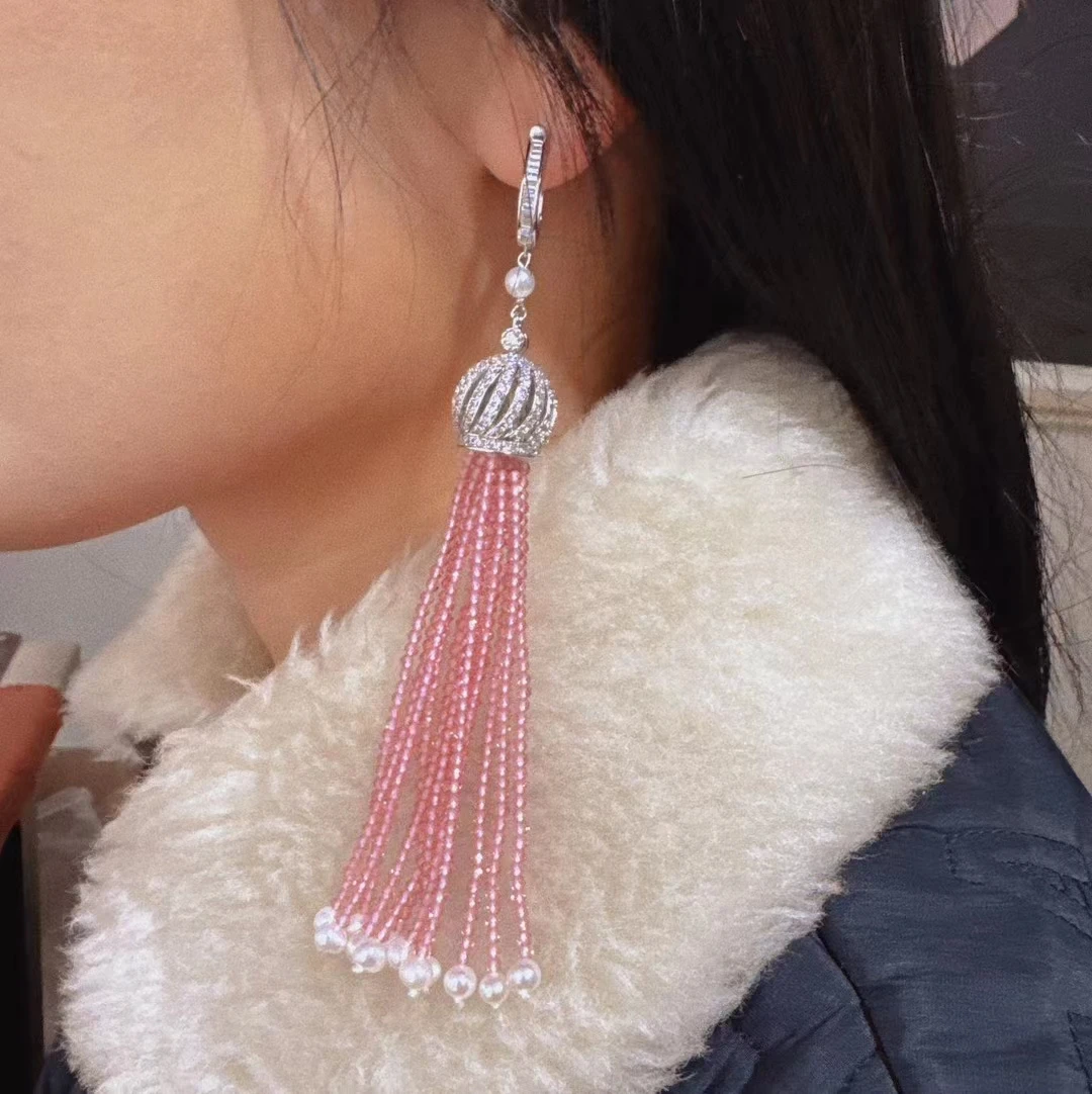 

12cm long Tassel Earrings 925 Sterling Silver Pink Gade Earring