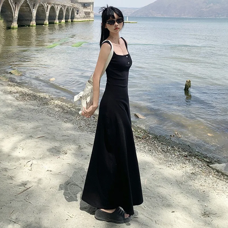 New Long Dresses 2025 Woman Fashion Summer Ladies Clothing Slim Stretchy Suspender Skirt