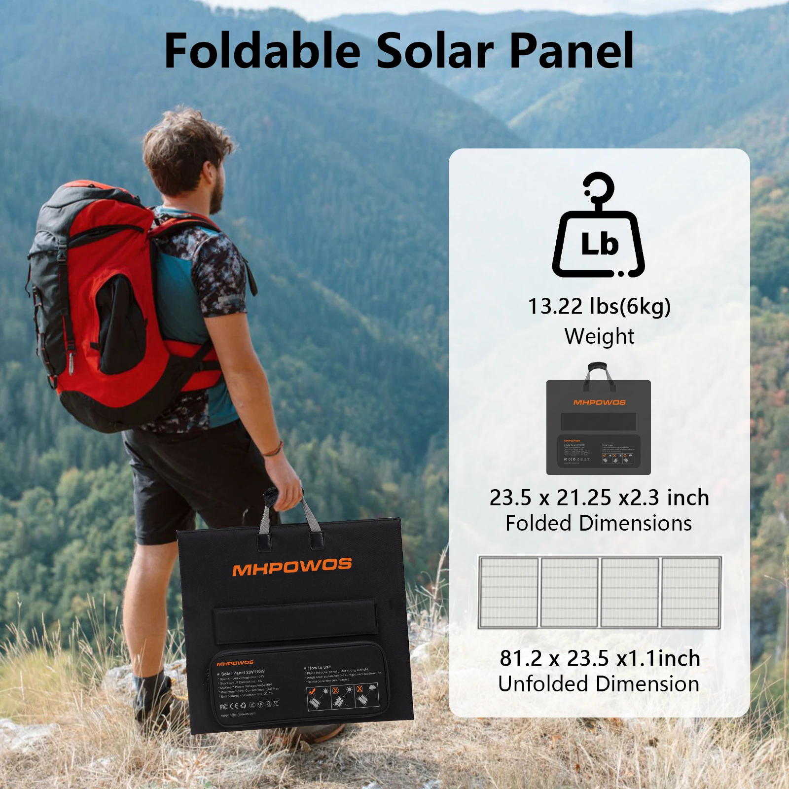 

MHPOWOS 220W/110W Portable Solar Panel Foldable Solar Panels Charger Power Backup, for Power Station RV Camping Off Grid Fishing