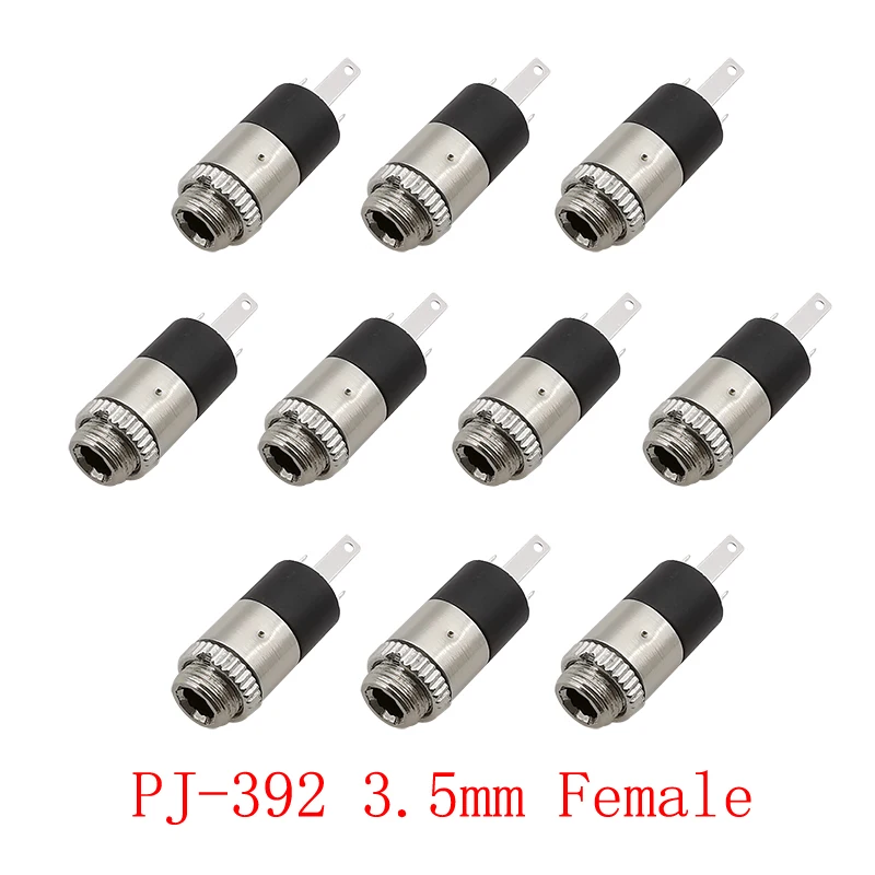 10Pcs PJ-392 3.5mm Stereo 3 Pin Female Socket with Nut Mount Audio Headphone Connector TRS Plugs 3.5mm Jack Audio Connectors