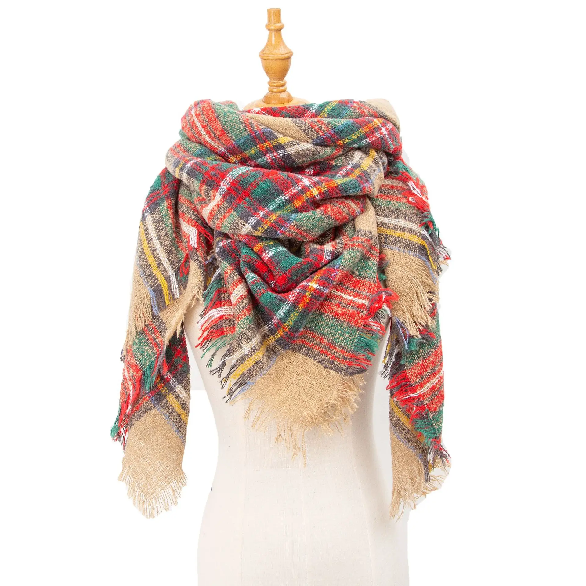 Oversized Plaid Triangle Scarf for Women Faux Cashmere Feel Warm Winter Shawl Head Wrap Neck Cover for Travel Daily Wear
