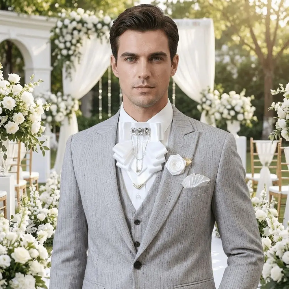 3 pcs/set Tassel Bow Tie Brooch Set Rhinestone Exaggerated Collar Pocket Square Set Polyester Luxury Wedding Accessory Set