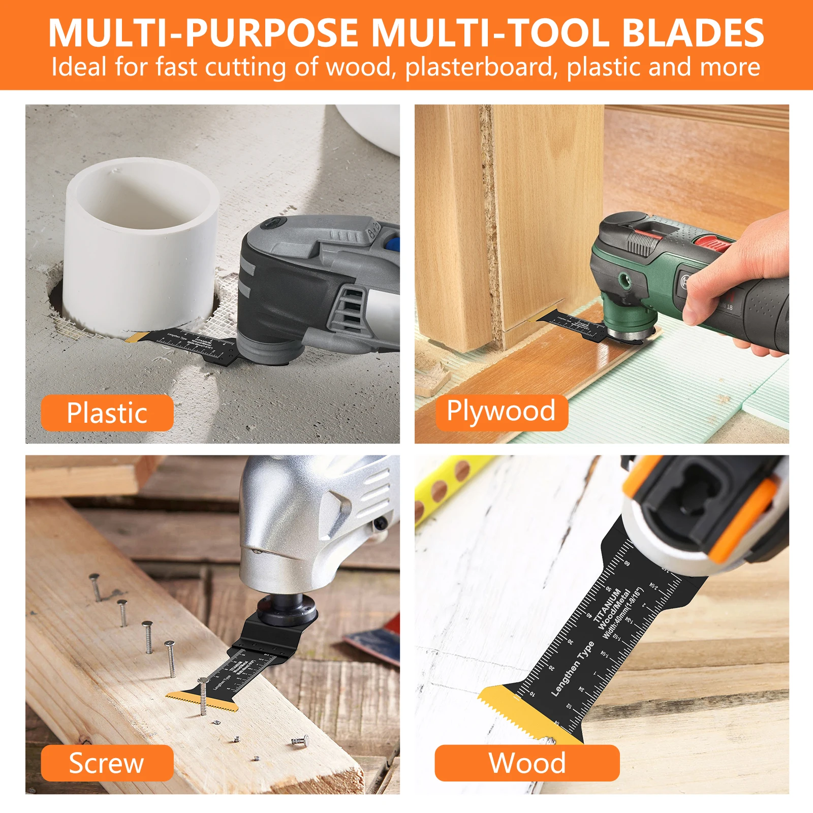 3Pcs Extra-Long Titanium Bi-Metal Oscillating Saw Blade Set Universal Multifunctional Oscillating Multitool Blades for Wood