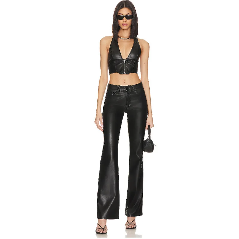 Ceco Sexy de Cuero PU con Cremallera, Top Corto sin Mangas con Espalda Descubierta, Moda Femenina Transfronteriza, Color S...