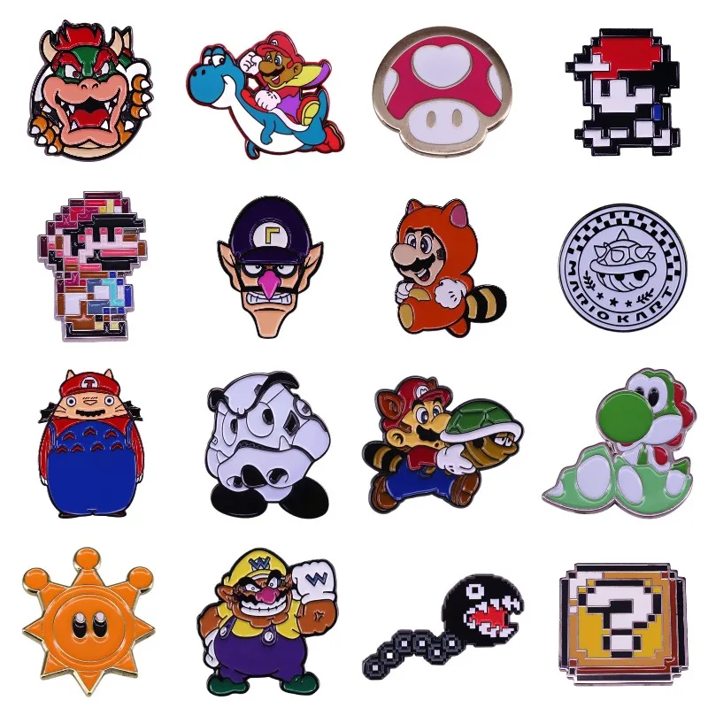 Retro Arcade Game Figure Enamel Pin Funny Mario Bros Cute Hard Metal Brooch Backpacks Lapel Badge Fashion Jewelry Accessories