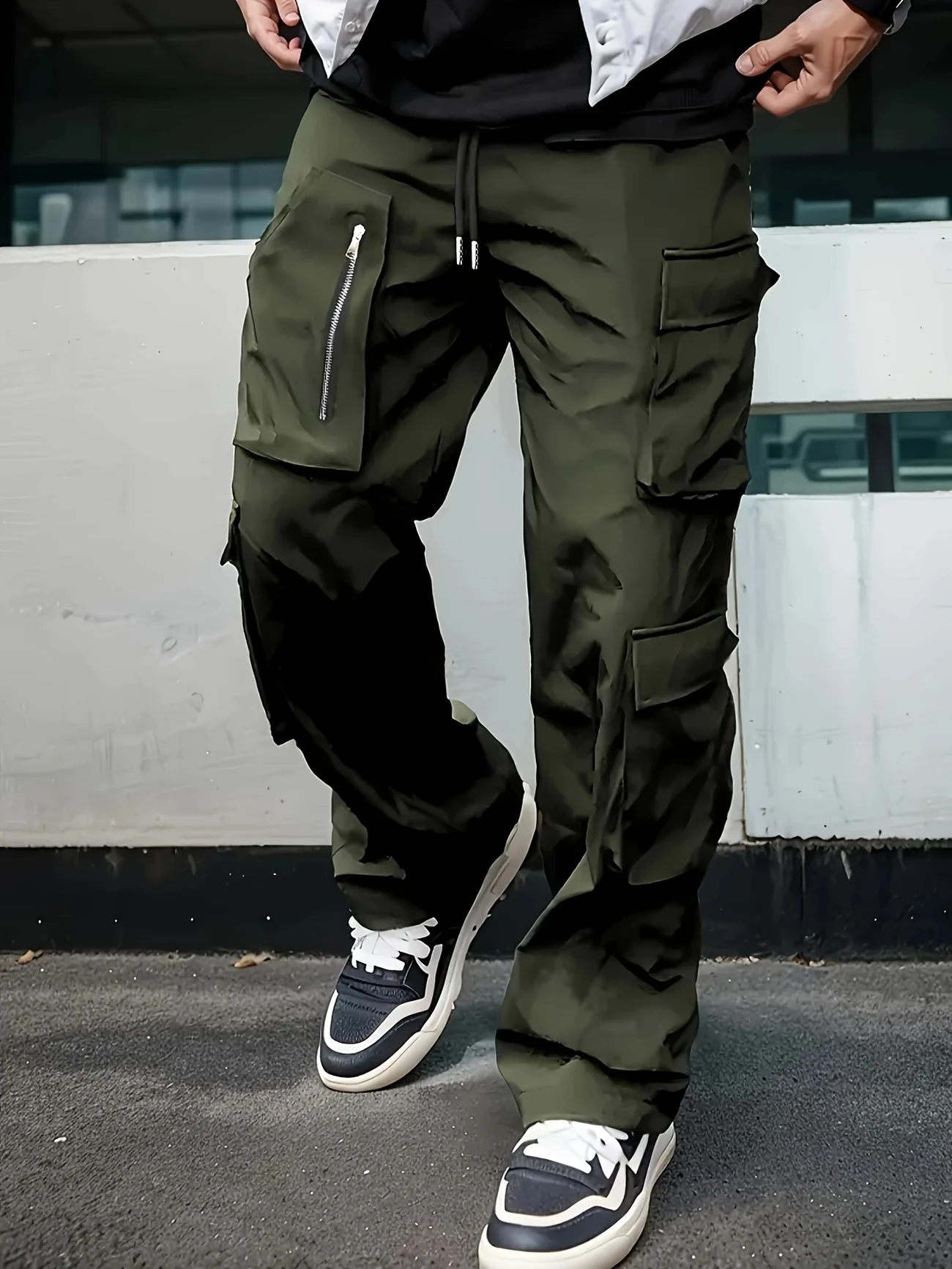 2025 Autumn Cargo Pants Men High Street Brand Elastic Multi Pockets Straight Leg Sports Trousers Loose Casual Joggers Pants Men